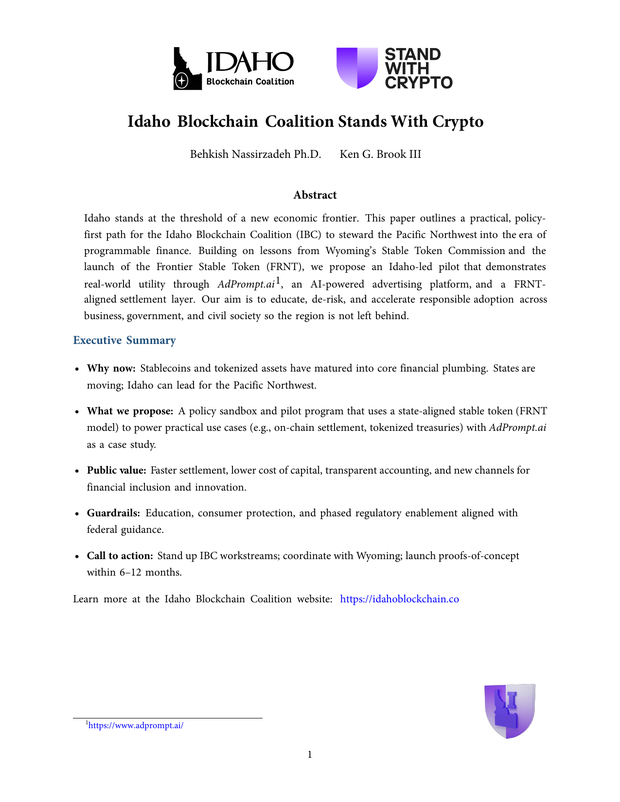 Cover of the Idaho Blockchain Coalition founding paper